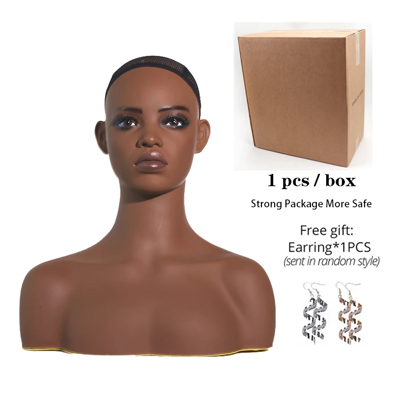 1Pcs Vollere Lippen Make-Up Perücken/Hut Display Kopf Afrikanische Mannequin Kopf Mit Schultern Für Perücken Display Pvc dummy Kopf Schaum Füllung