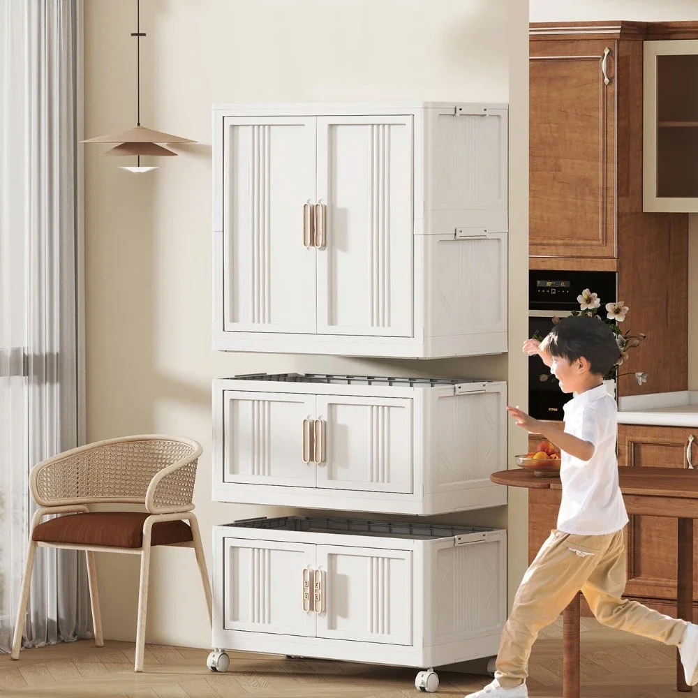 Plastic Wardrobe with Lids No Installation Storage Bins Stackable Storage Bins Folding Container Cabinet Large Bedroom Furniture