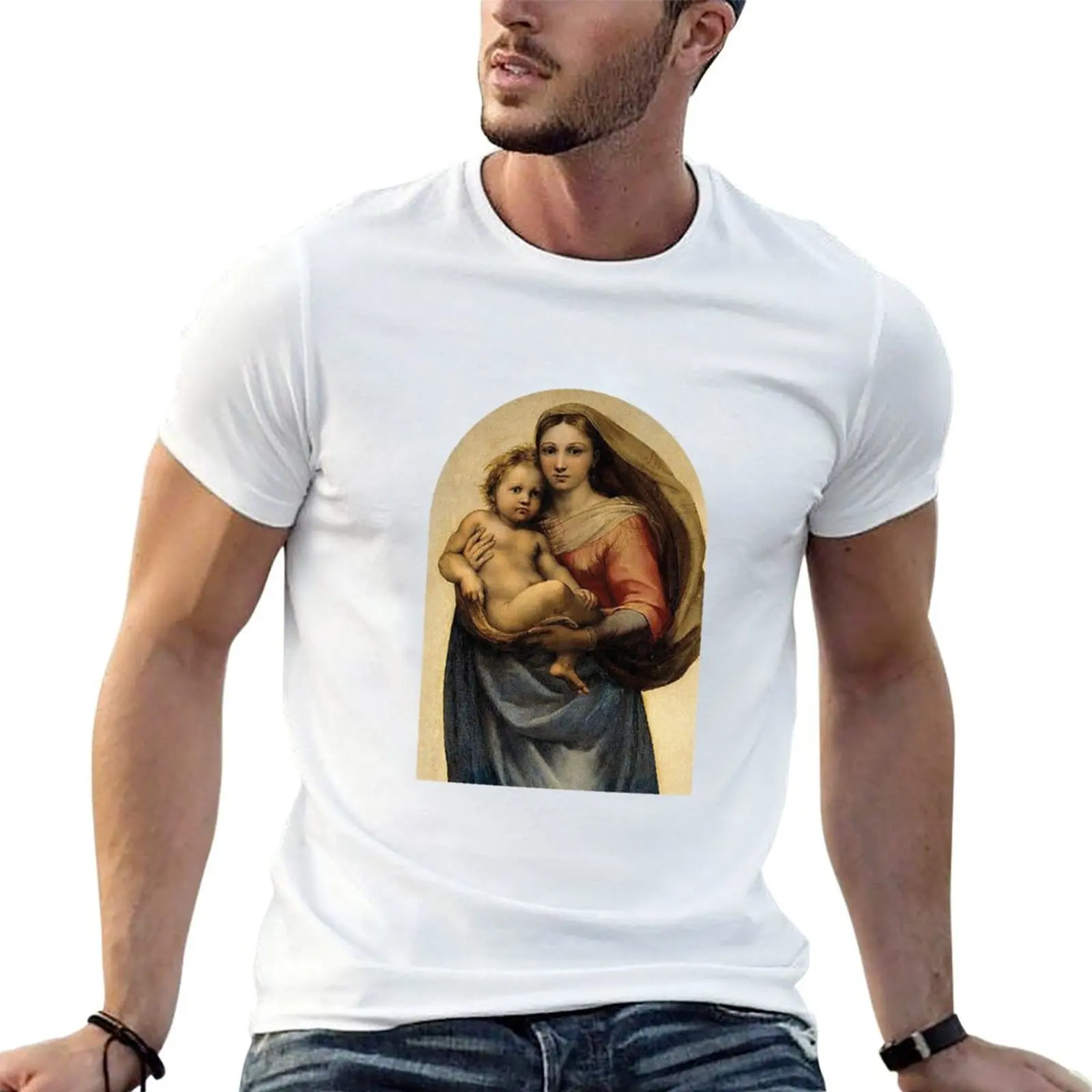 Sistine Madonna Virgin Mary by Raphael T-Shirt Gym Wear Breathable Short Sleeve Tee