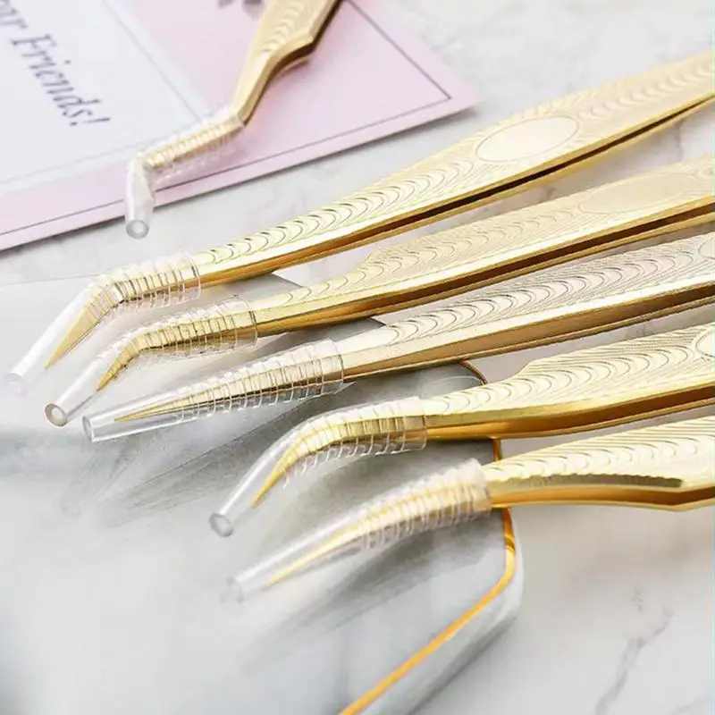 Precision Volume Eyelash Tweezers Professional Stainless Steel Eyelash Extension Clip Individual Curved Strip Lash Tools