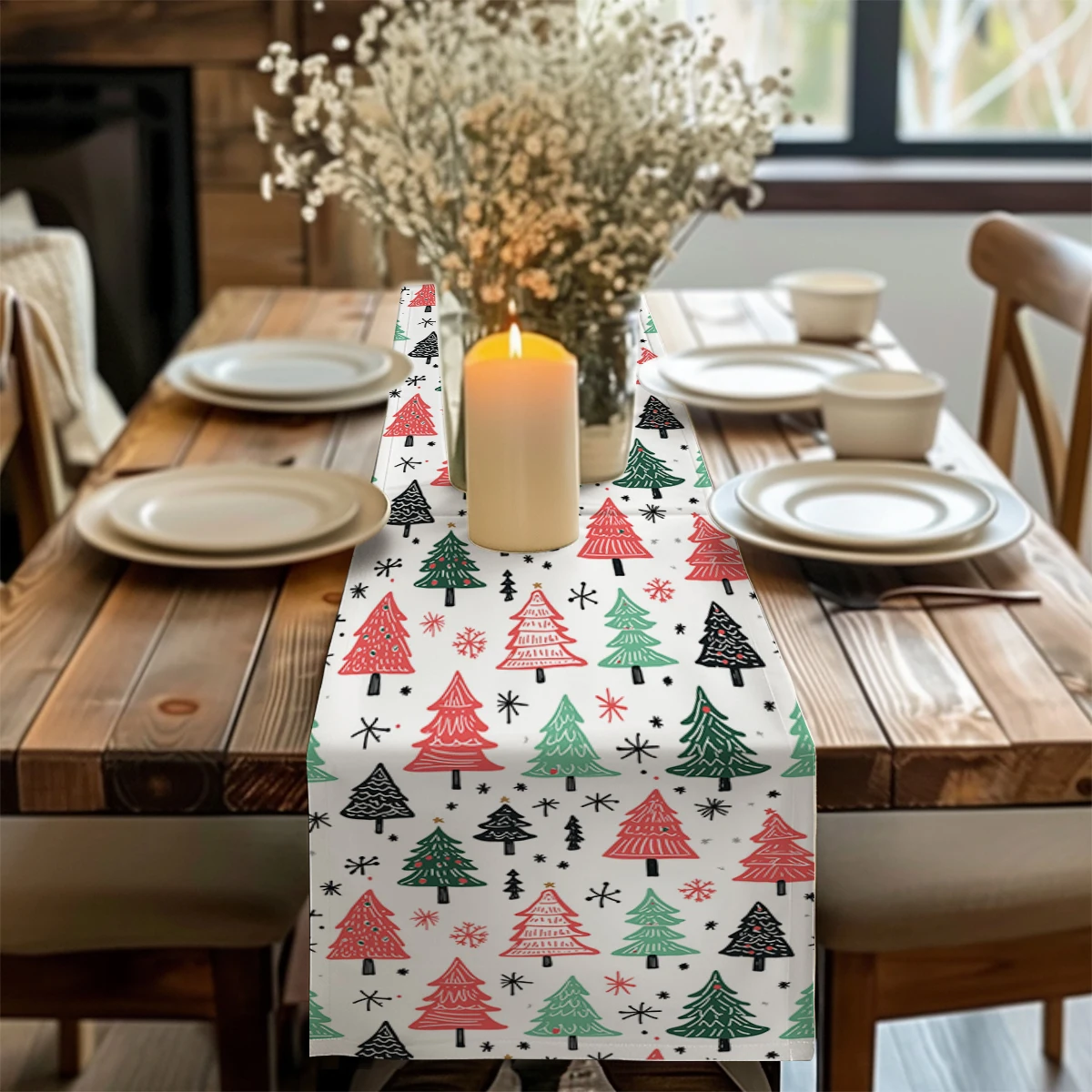 

Christmas Tree Stars Table Runners Dresser Table Decor Reusable Kitchen Dining Table Runner Party Decor