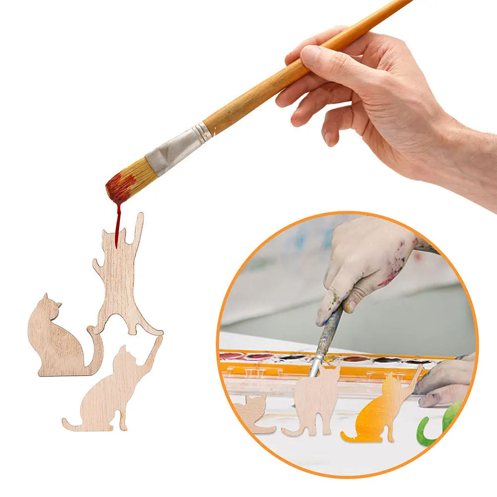 

24 pcs Wooden Cat Cutout Unfinished Diy Craft Animal-Shaped Wood Slices For Painting Home School Kindergarten Art Projects