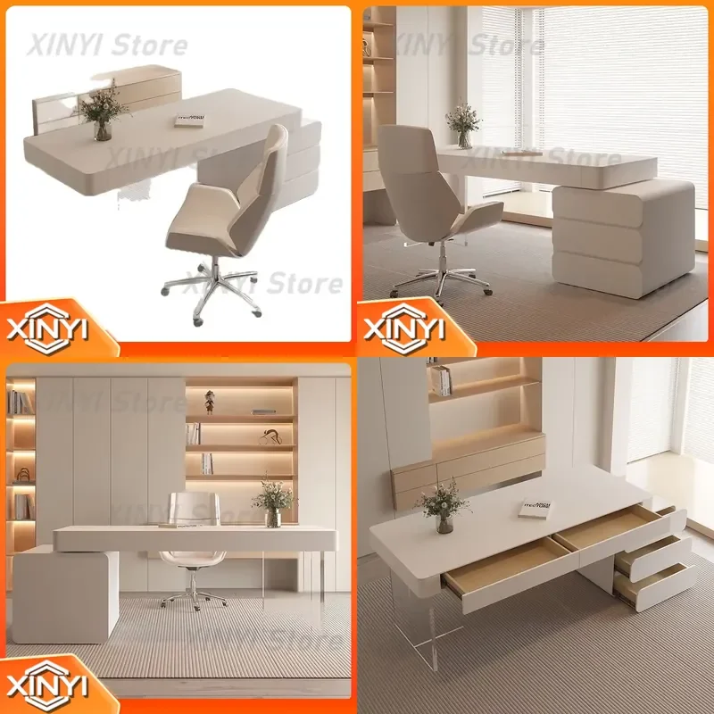 Cream Wind Desk for Beauty Salon Medical Beauty Consultation Table Pure White with Drawer Modern Stylish Hair Salon Furniture