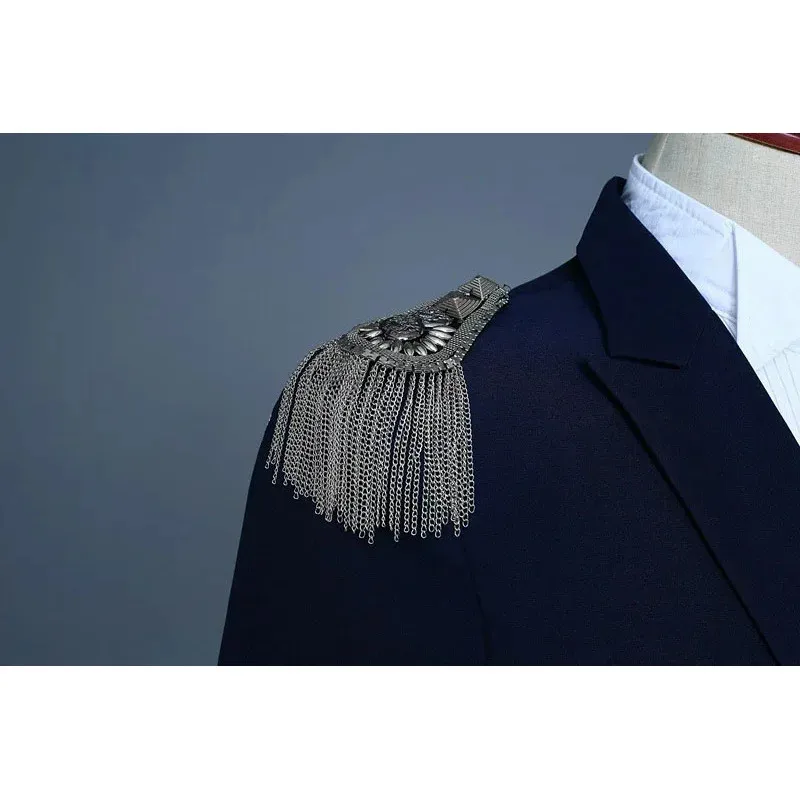 2025 New Navy Captain Officer Sailor Peacoat Costume Mens Blazer Suit Military Fringe Marching Band Jacket Uniform For Ad ☆wrl☆