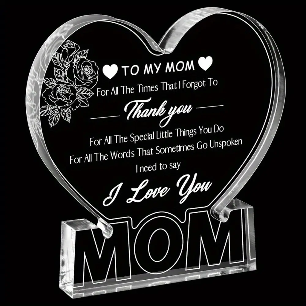 Heart Acrylic Mom Gift from Daughter & Son Ideal for Birthday, Thanksgiving, Christmas, Valentine's Day & Mother's Day