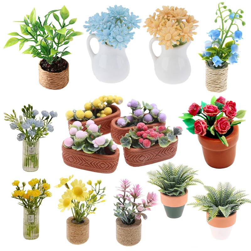 

1/12 Dollhouse Miniature Green Plant Tree Potted Model Dollhouse Home Decoration Dolls House Home Micro Garden Ornaments