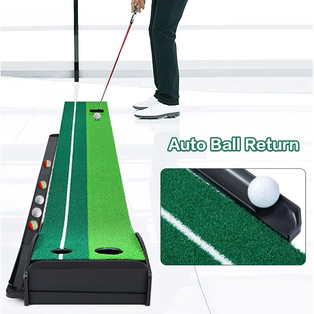 Putting Green Golf Putting Mat, Putting Matt with Auto Ball Return, Mini Golf Set Accessories for Men, Indoors Golf Matt.