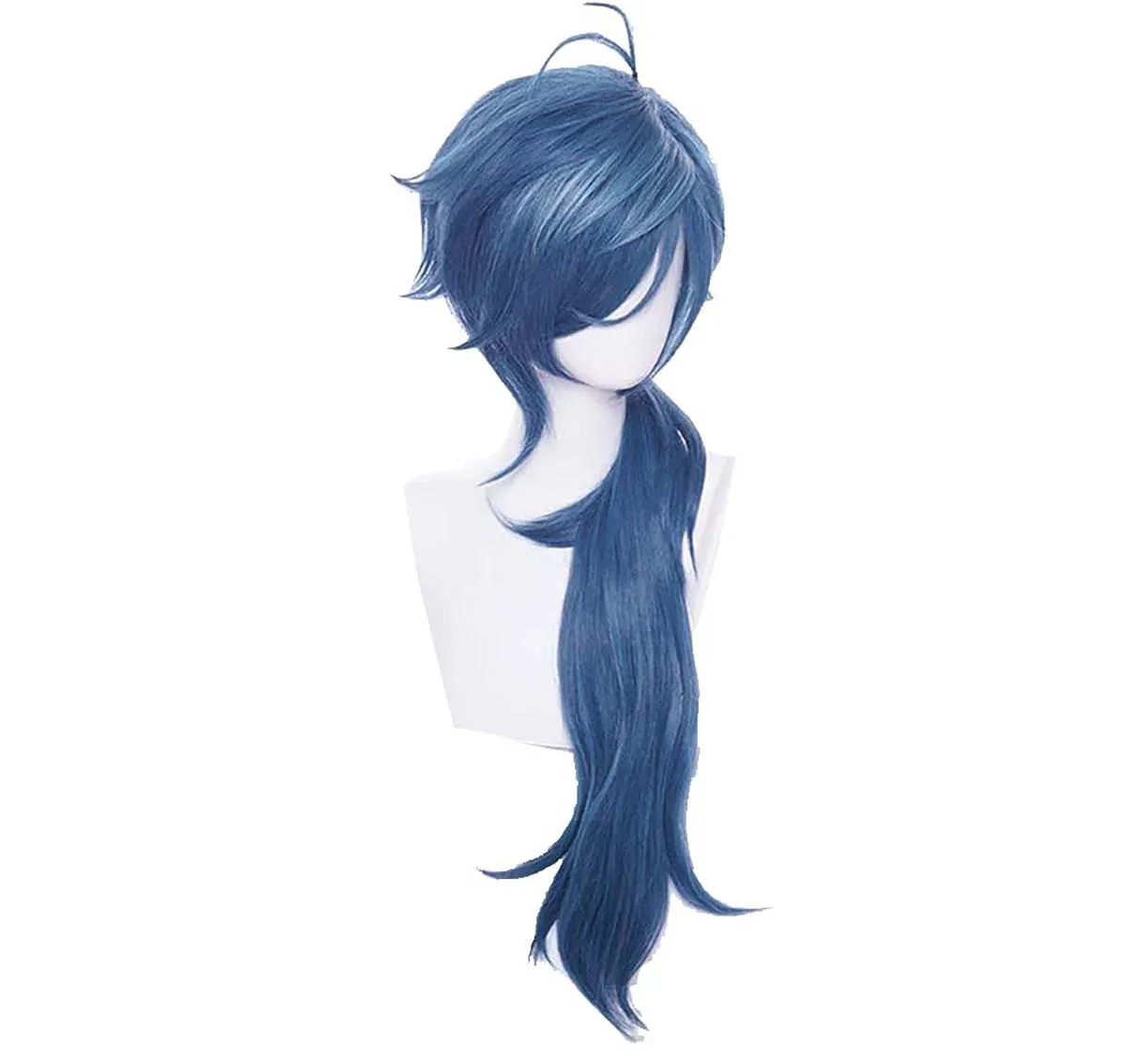Male Game Genshin Impact Kaeya Blue Long Curly Ponytail Wig