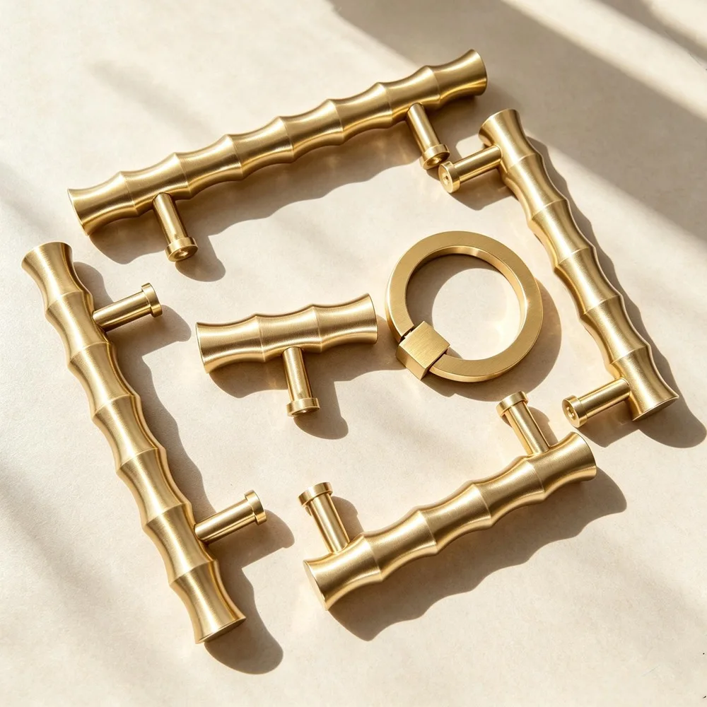Bamboo Brass Gold Kitchen Cabinet Knobs And Handles Drawer Cupboard Door Pulls Set of 1 Pack