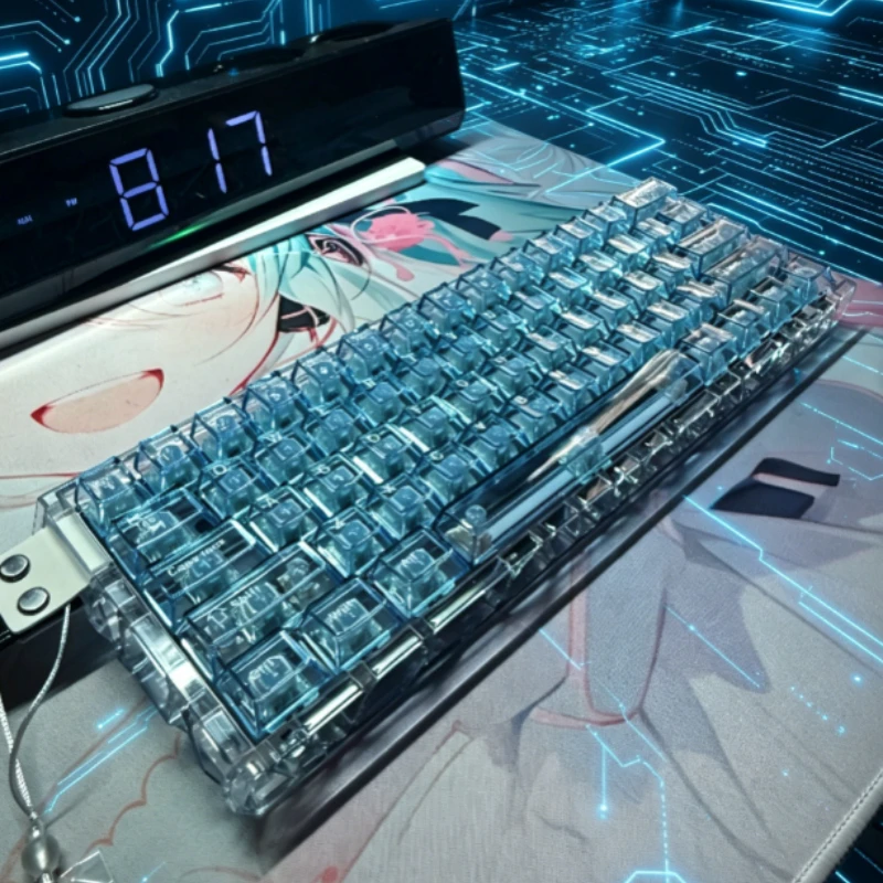 MAD60HE Fully Transparent Custom Mechanical Keyboard 60% Layout Hot Swap RGB Backlit Single Mode Wired DIY Gaming Keyboard