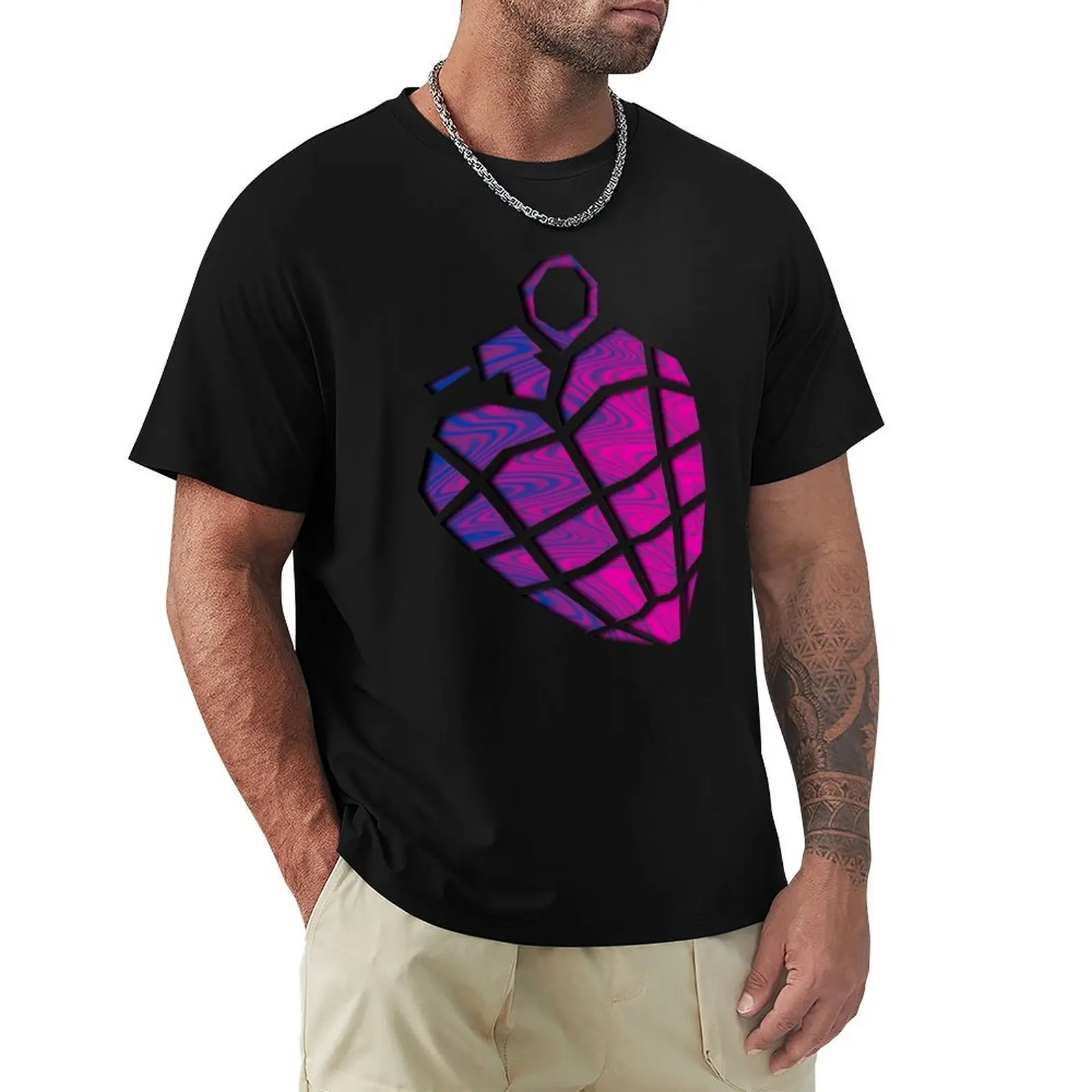 Bi pride heart grenade T-Shirt Basic Solid Color Short Sleeve Cotton Top