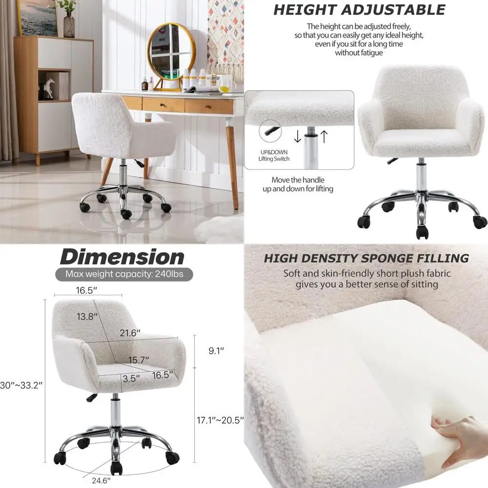 

Роскошное вращающееся кресло из искусственного меха с колесиками, плюшевое кресло с регулируемой высотой для домашнего офиса и отдыха