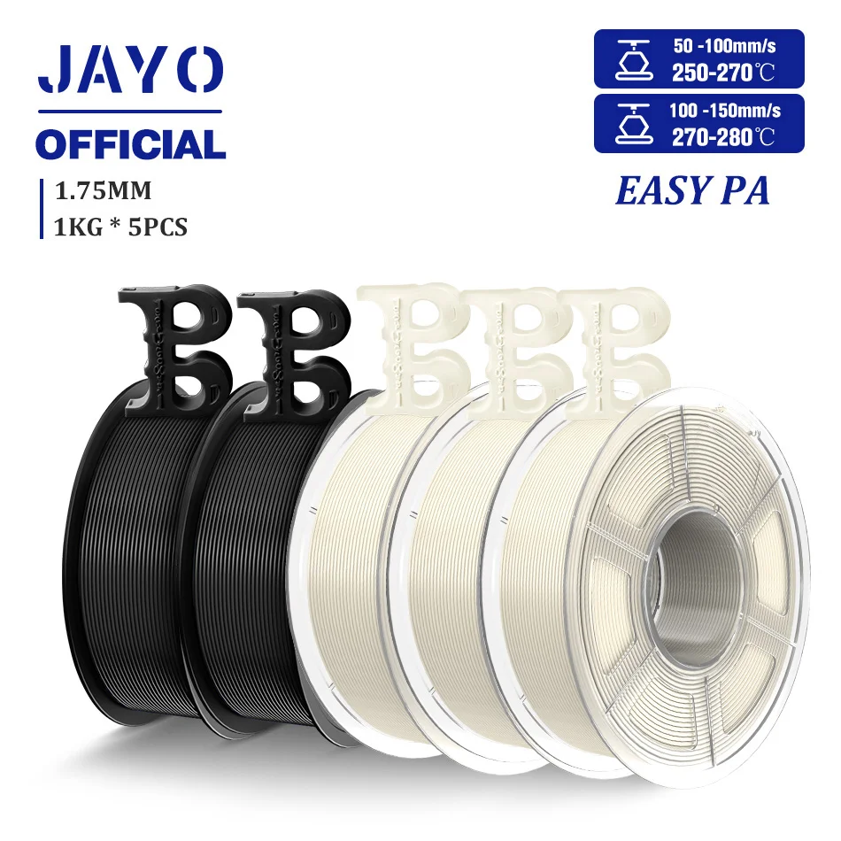 JAYO Easy PA-filament 1,75 mm nylon PA 3D-printerfilament 5 rollen / set polyamide (PA) 3D-printfilament geschikt voor de meeste FDM-printers