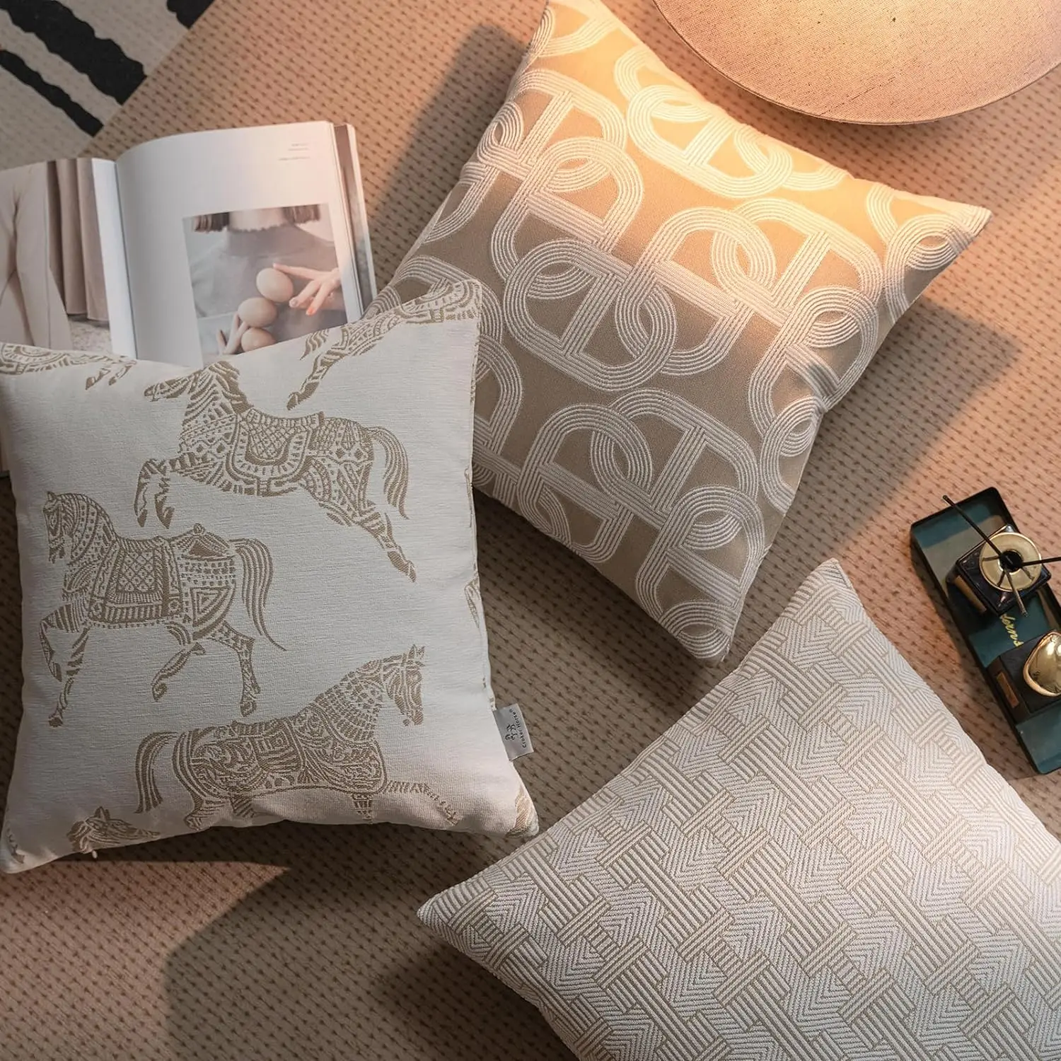 Luxury Geometric Jacquard Cushion Covers Premium Oatmeal Grey Modern Minimalist Home Decor High-End Designer Throw Pillow Cases