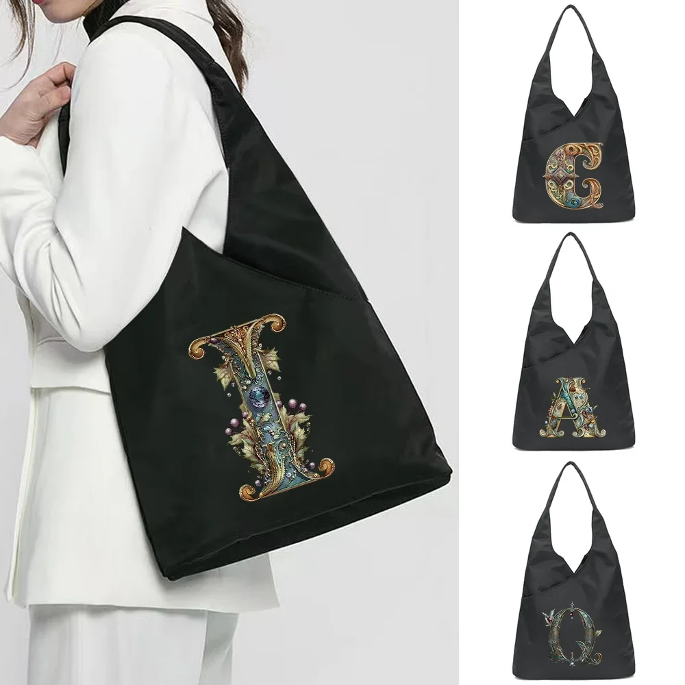 Large Capacity Environmentally Friendly Reusable Storage Bag Graphic Letter Printing Women's Outdoor Underarm Bag Shoulder Bag