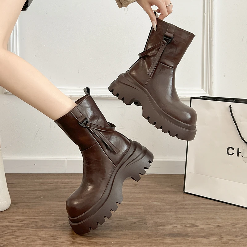 

Зимние женские ботильоны на платформе, модная обувь на толстом каблуке с молнией, женская современная короткая обувь в стиле панк, Botas Para Mujer