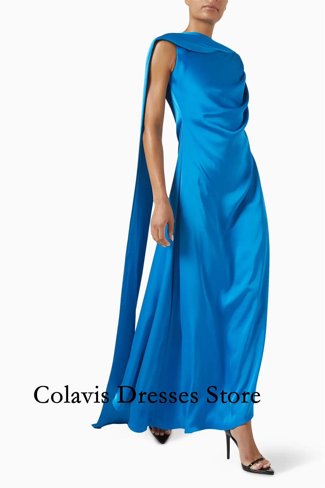 

2025 Индивидуальные платья с вырезом лодочкой и рукавами-накидкой Русалка Шелковые атласные платья для выпускного вечера Вечернее платье Женские вечерние платья Вечернее платье