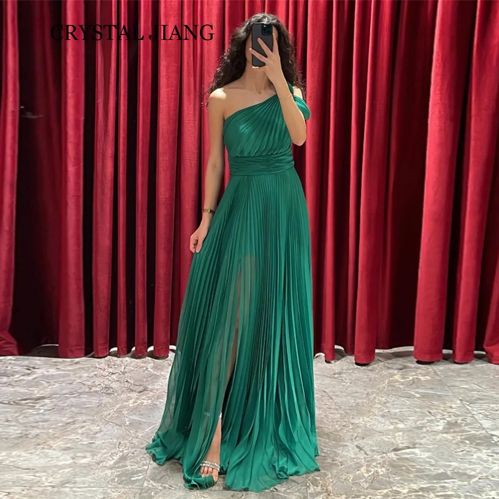 

Elegant Long One Shoulder Chiffon Prom Dresses Sleeveless with Slit A Line Pleated Floor Length Vestidos Formais Elegantes