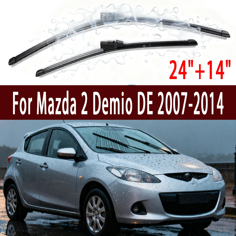 

For Mazda 2 Demio DE 2007-2014 Car Front Wiper U-type Soft Rubber Boneless Wiper HD Quiet Durable Automotive Wiper 24"+14"