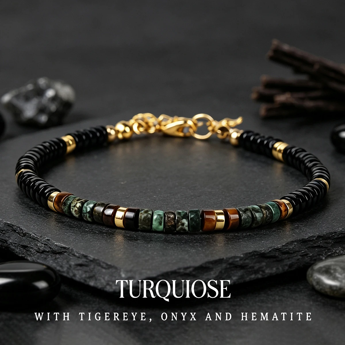 Adjustable Bracelet for Women Men Natural Stone African Pine Obsidian Beads Bangles Black Streetwear Outfit Things