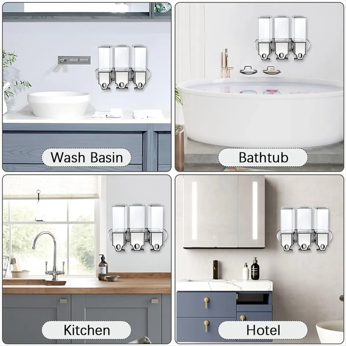 

(ABLP) 3in1 Chamber Wall Mounted Bathroom Shower Pump Dispenser and Organizer,Holds Shampoo, Shower Gel, for Bathroom Hotel