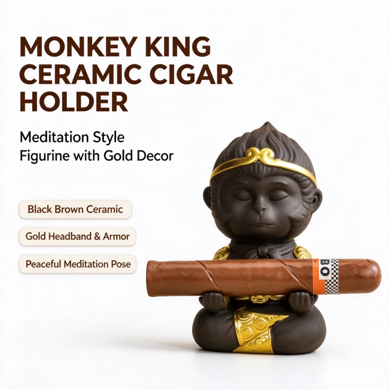 Qitian Great Sage Sun Wukong Ceramic Cigar Holder Creative Monkey King Cigar Tool Desktop Decoration Cigar Smoking Accessories