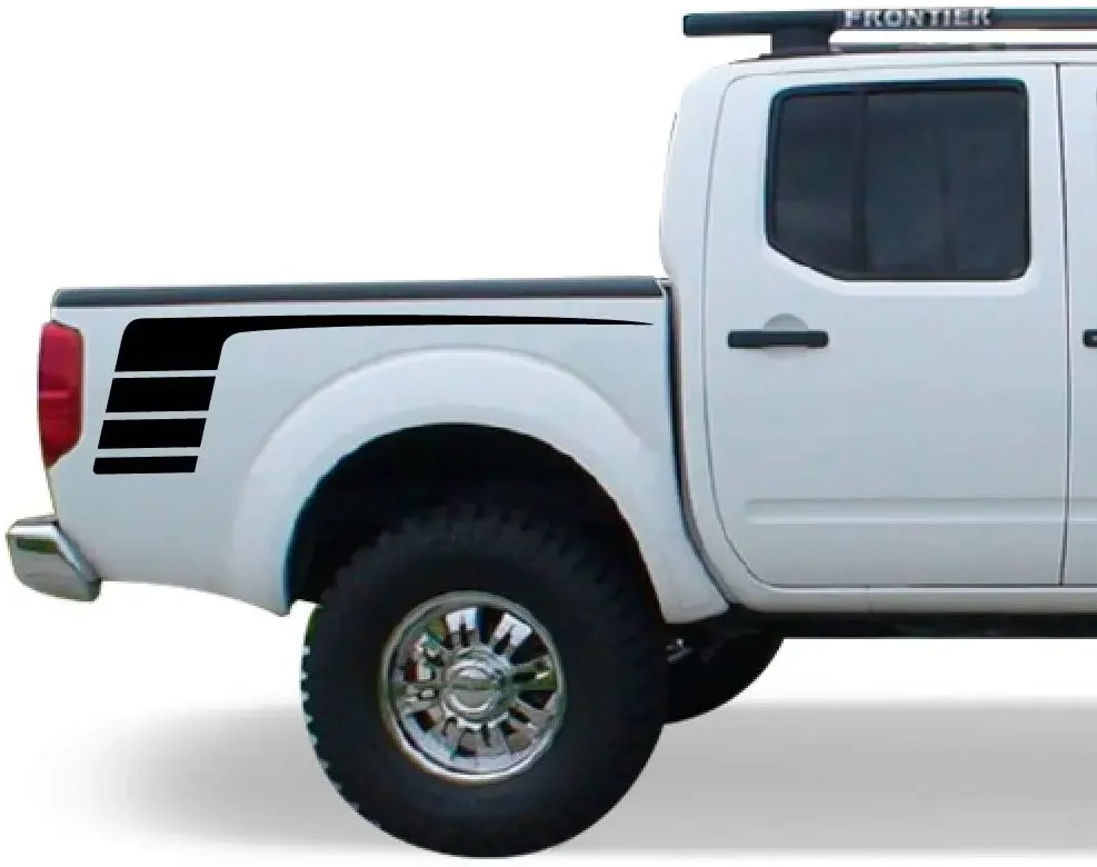 

Bubbles Designs Side Racing Bed Stripes Vinyl Sticker Graphic Compatible With Nissan Frontier Navara 20042015 (Black)2PCS