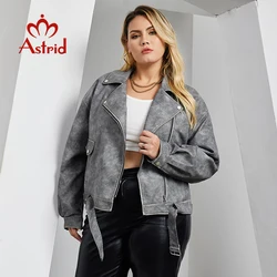 Astrid Short Faux Leather Jacket Women Lapel Slanted Zipper Belt Loose Waterproof Trench Coat Plus Size Fashion PU Coat Female