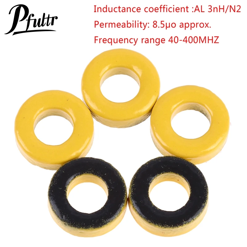 T37-6 Iron powder cores 9.5*5.2*3.3mm AL=3.0nH/N2 8.5uo Iron dust core Ferrite Toroid Core Coating yellow gray