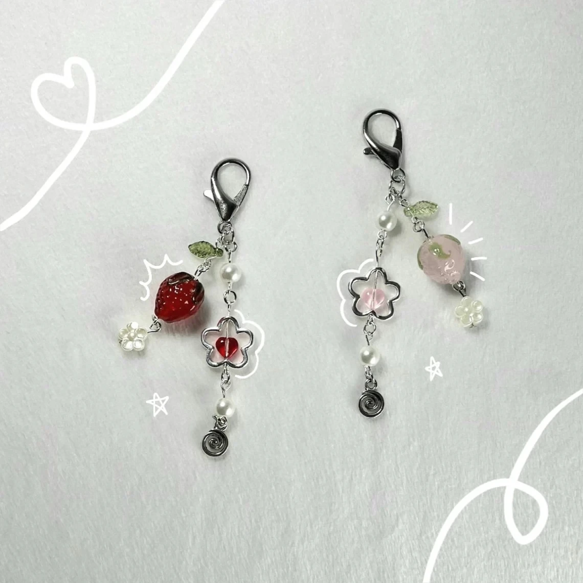 Cute Strawberry Pendant/Keychain, Flower Keychain Pendant | Bead Jewelry | Pearl Accessories | Gift Ideas | Bead Pendant | Gift