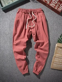2025 primavera otoño nuevo estilo pantalones casuales de cintura elástica para hombres elásticos rectos con cordón Harem correr deportes pantalones largos masculino
