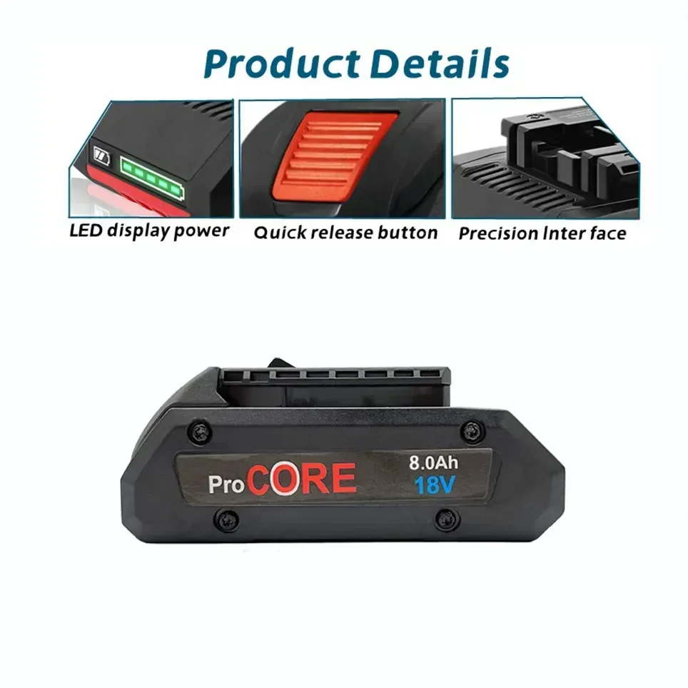 18V 8000mAh Li-Ion Battery Procore1600A016GB for Bosch 18Volt Max Cordless PowerTool Drill Bit 21700 Cells Built-in