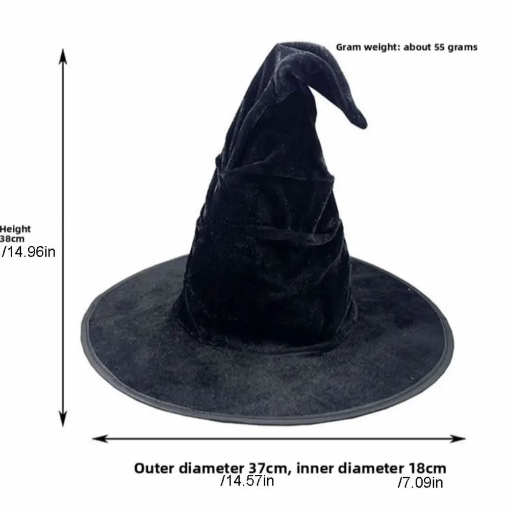 Topi Penyihir Halloween Beludru Hiasan Properti Pesta Bintang Topi Penyihir Aksesori Cosplay Dapat Dilipat Topi Halloween Wanita Pria