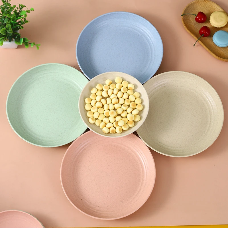 

4 Colors Reusable Dinner Plates Microwave and Dishwasher Safe Wheat Straw Plates for Kitchen Unbreakable Kids Dinnerware