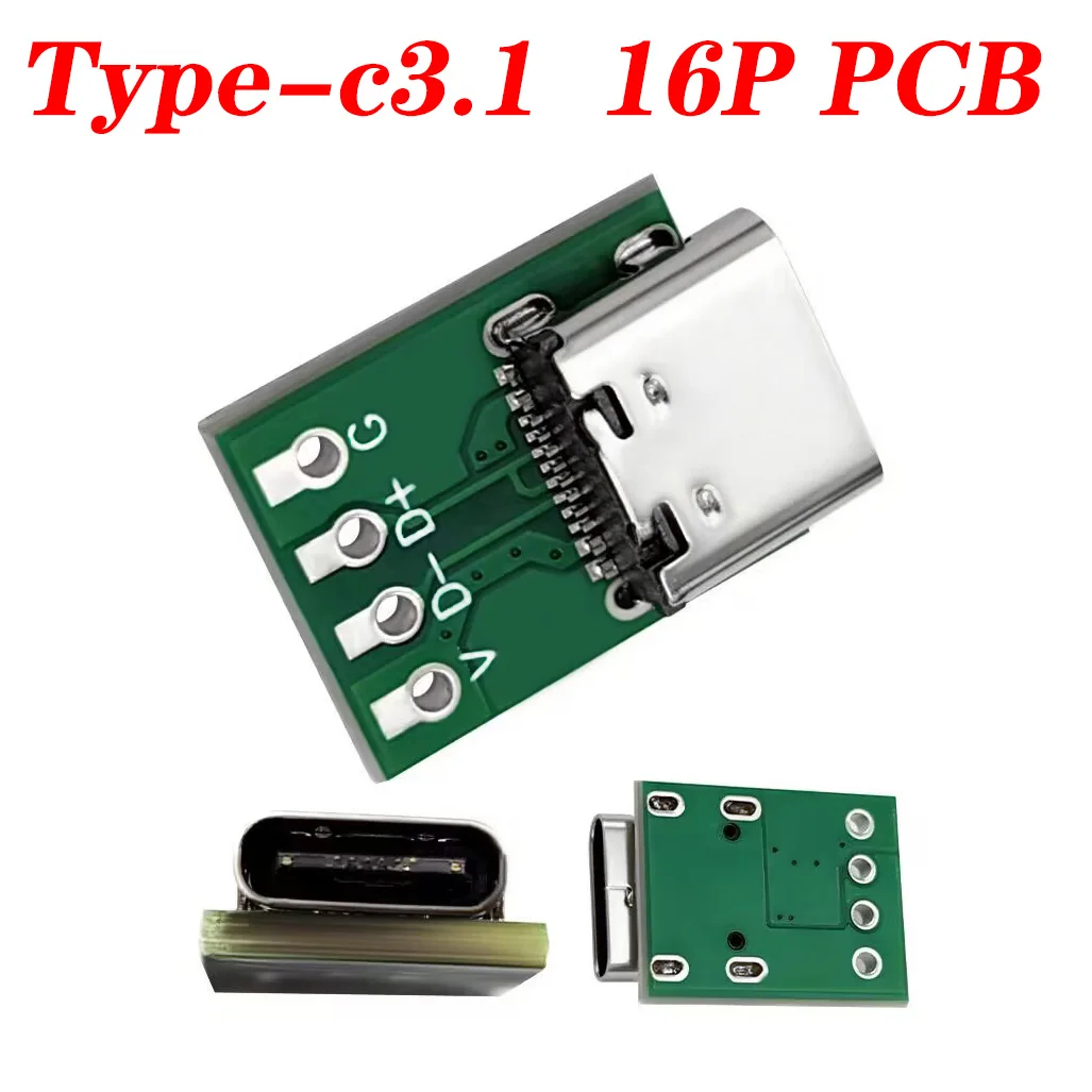 100Pcs USB 3.1 Type-C Connector PCB 2.54 Board Adapter 16P Connector Socket For Test Data Line Wire Cable Transfer