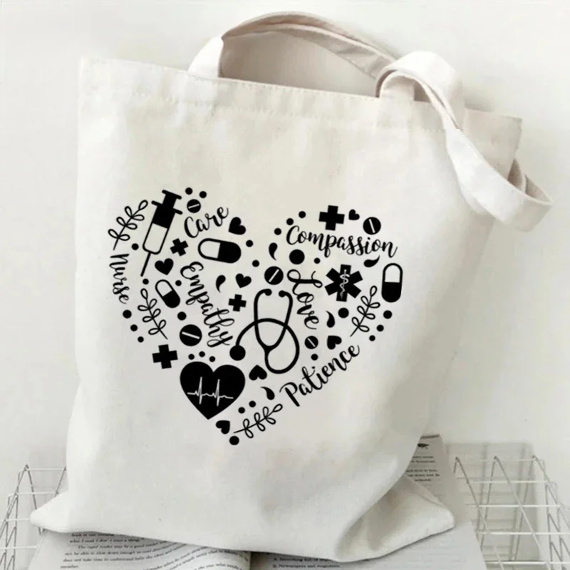 

Medical Equipment Heart Shoulder Bag Women Men Nurse Letter Heartbeat Pattern Tote Bags Large-capacity Medical Symbols Handbag