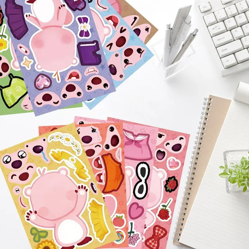 8 Blatt Cartoon Kawaii Anime Loopy Aufkleber Niedliches Puzzle Make-a-Face Spiel Sticker DIY Kinder Zusammenbau Puzzle Spielzeug Aufkleber – Detail 9