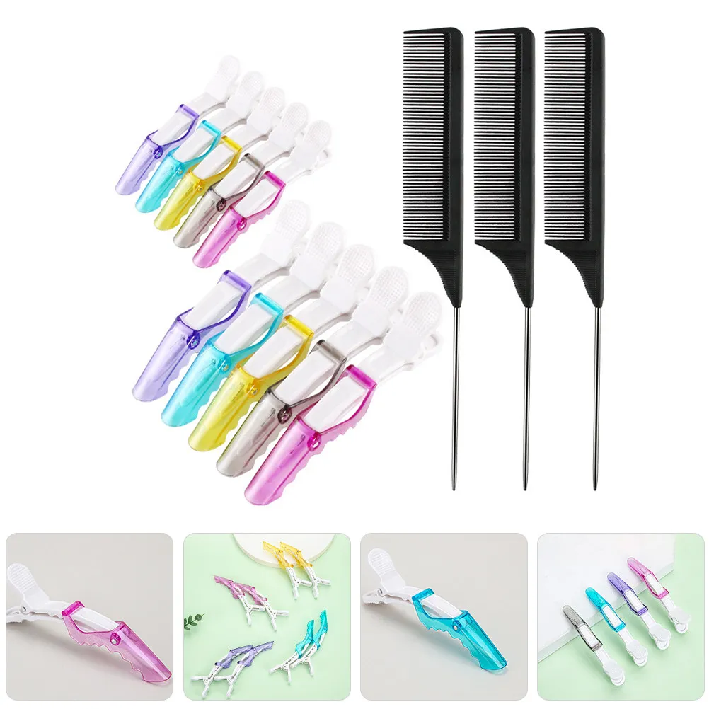 

1 Set Anti Static Hair Styling Clips Tail Comb Heat Cold Resistant Non Slip Salon Sectioning Hairdresser Tool Rat Tail Comb