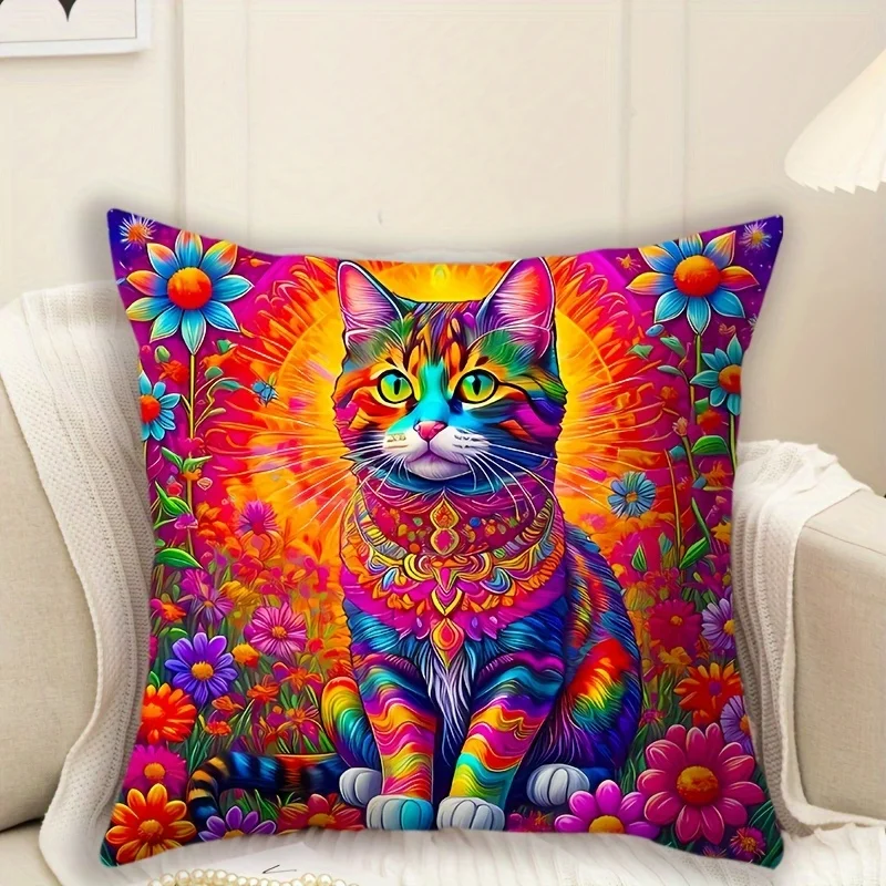 Cat Print pillow case Animal Pillow Case, Home Decor Bedroom Decor Architectural collectible Accessories (excluding pillow core)