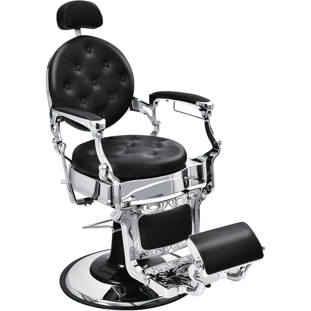 

Classic Barber Swivel Chair with 360 Rotation, Reclining, Heavy Duty Pump, Adjustable Height, and Footrest (Black)