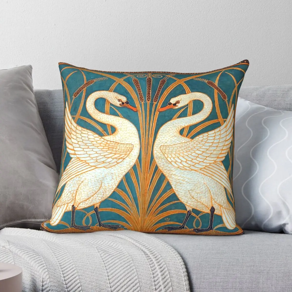 Swan Rush And Iris Walter Crane Pillowcase Polyester Linen Velvet Creative Zip Decor Pillow Case Home Cushion Cover