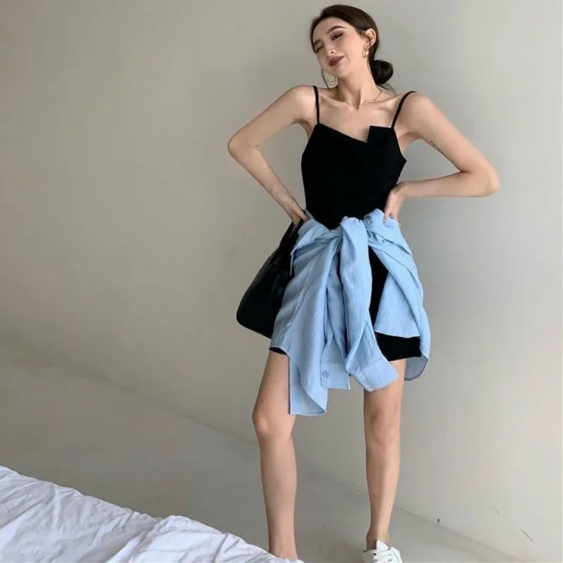 

Черные мини-платья женские нестандартного дизайна тонкие без рукавов в корейском стиле сексуальные девушки однотонные шикарные Ins уличная одежда стильный клуб для вечеринок