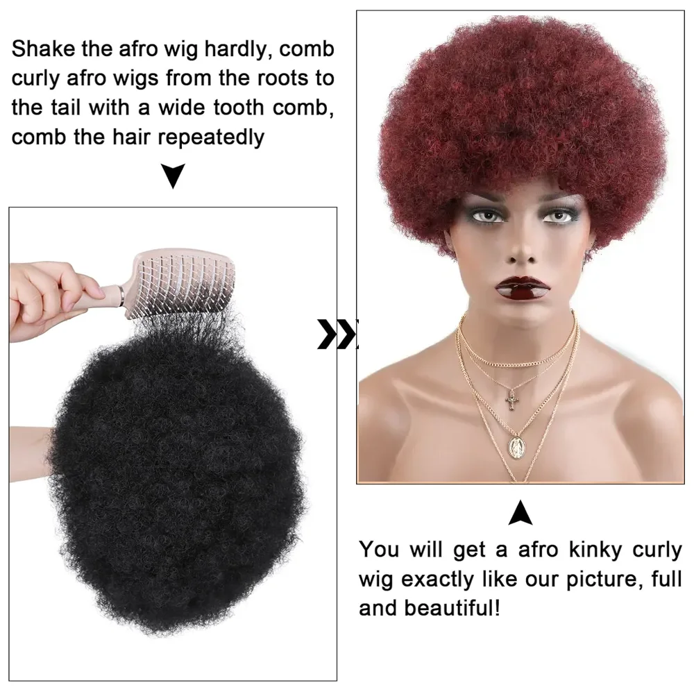 أحمر غريب الأفرو الباروكات قصيرة الأفرو شعر مستعار شديد التجعد مع الانفجارات البرازيلي رقيق حليقة خصلات الشعر المستعار الإنسان آلة رخيصة صنع عابث قطع شعر مستعار #4
