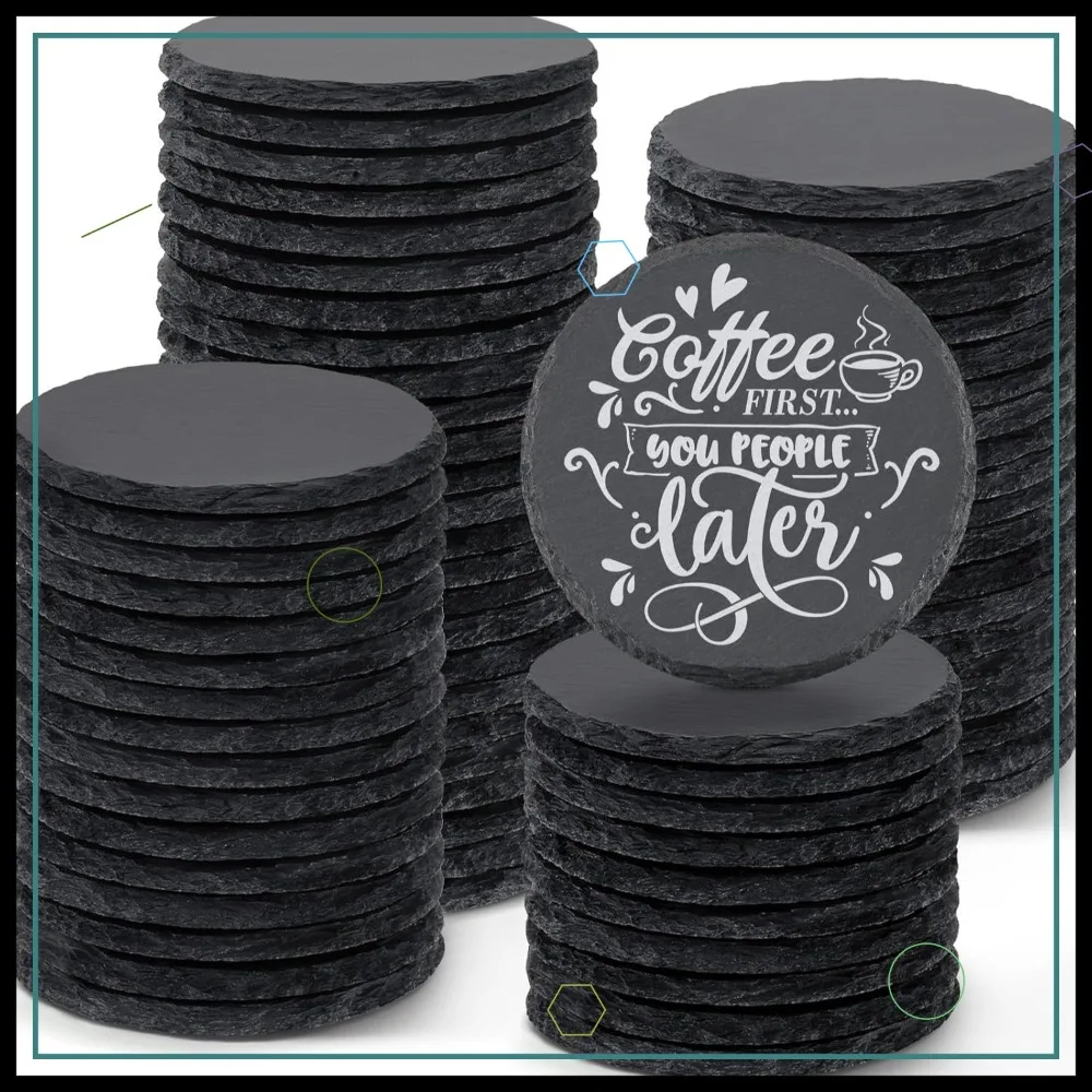

Набор из 72 круглых подставок из сланца, 4 дюйма, черные, ручной работы, в деревенском стиле, для лазерной гравировки и поделок