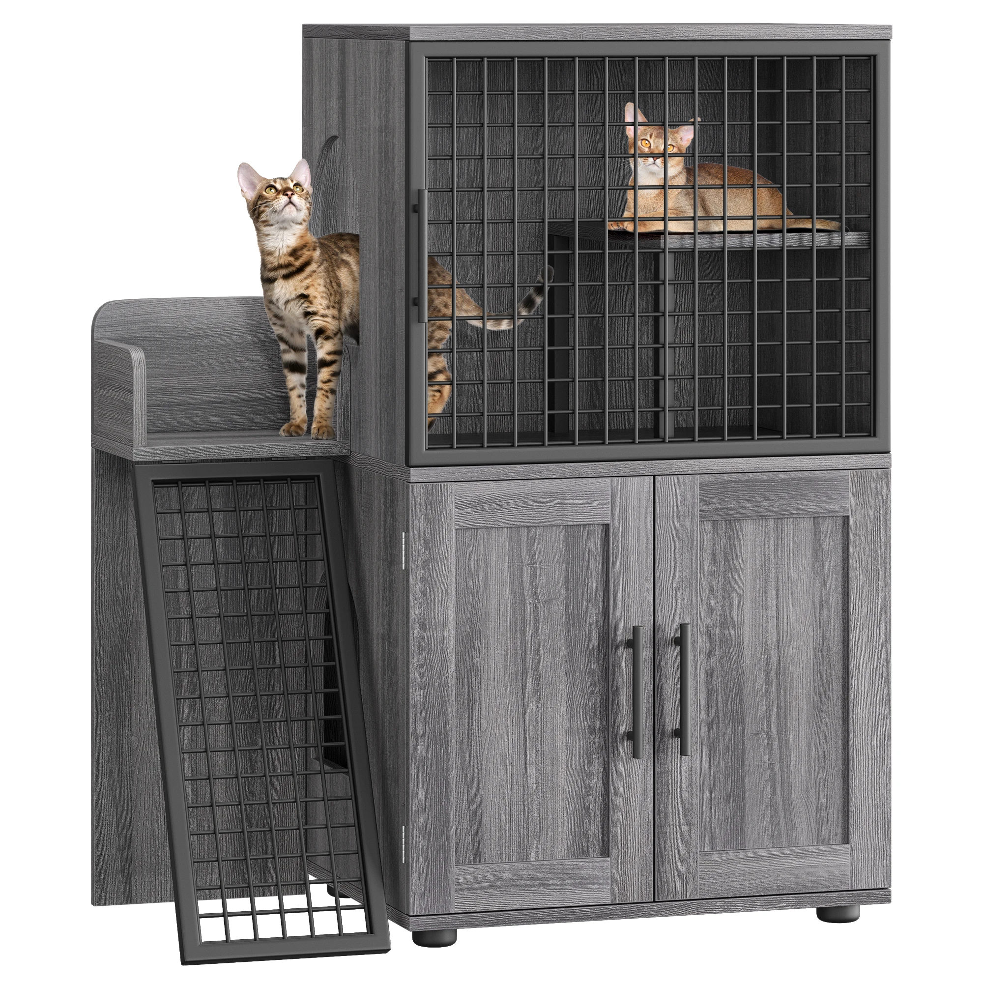 Double-Tier Cat Litter Box Enclosure 5