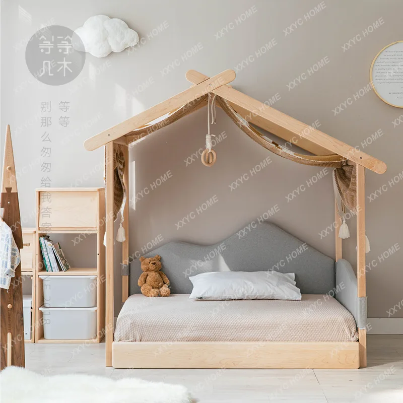 Maple Solid Wood Children's Bed Environmental Protection Retractable House Bed Boy Girl Children's Room