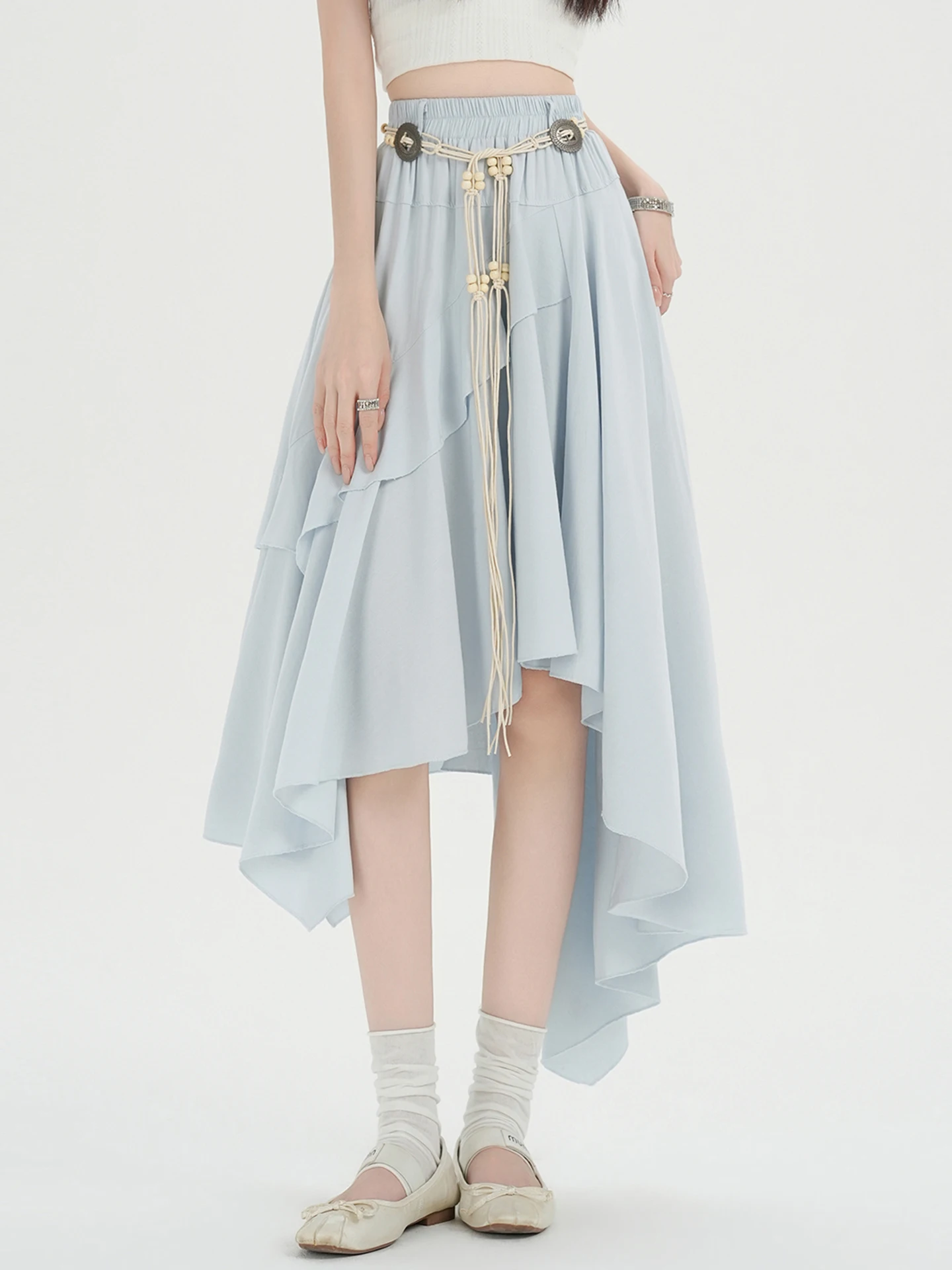 

Summer Unique Half-length Skirt Women's Gored A-line Skirt High Waist Maxi Midi Skirt Asymmetrical Soft Comfortable Korean Style