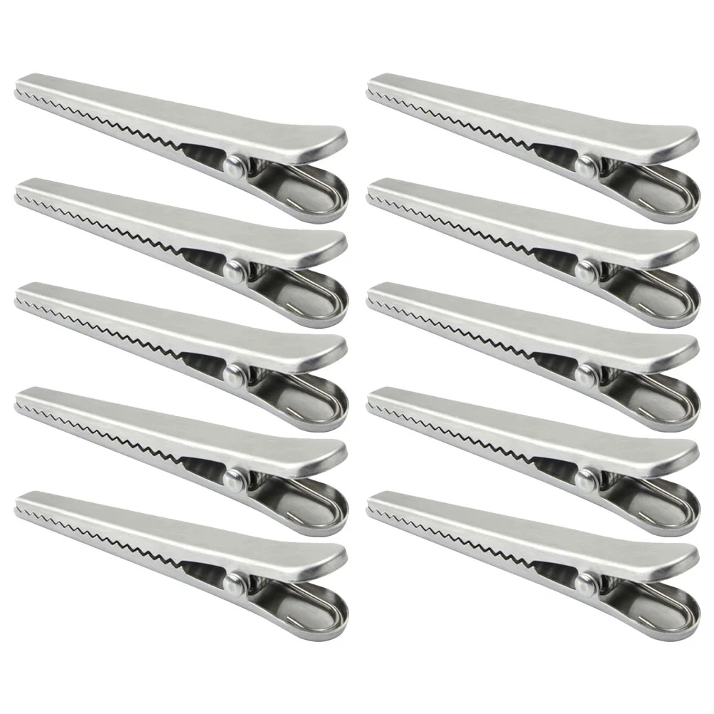 

10 Pcs Stainless Steel Alligator Clip Snack Sealing Clamp Metal Clips Food Bag Freshness Potato Chips Clamps Large