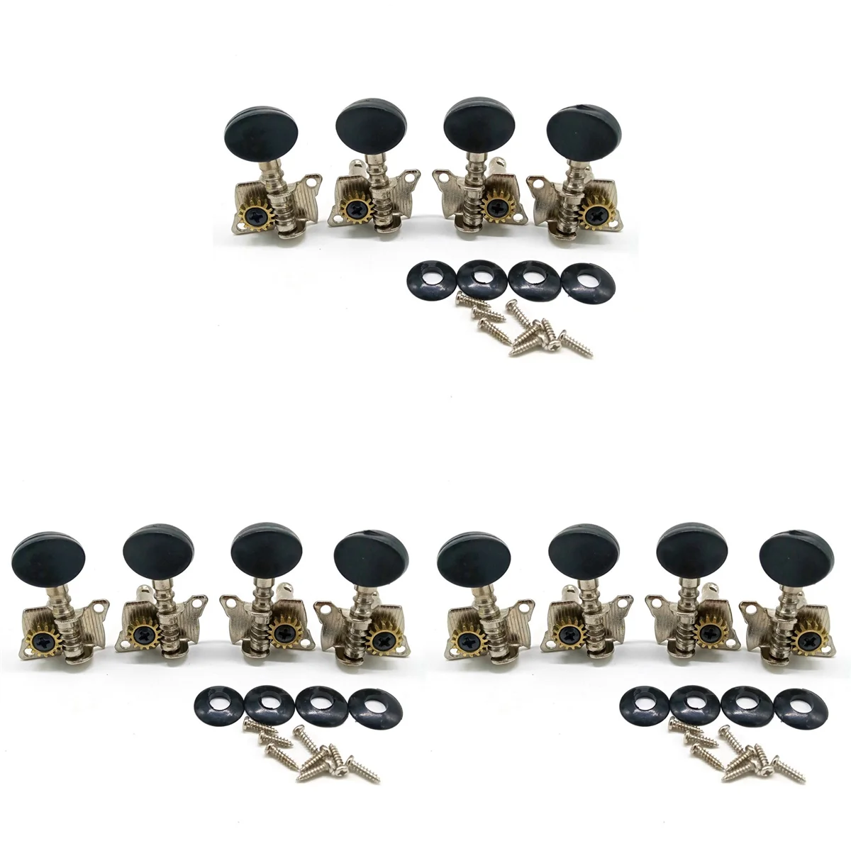 A71P 12 piezas de metal abierto ukelele Uke clavijas de afinación sintonizadores tapa redonda negro