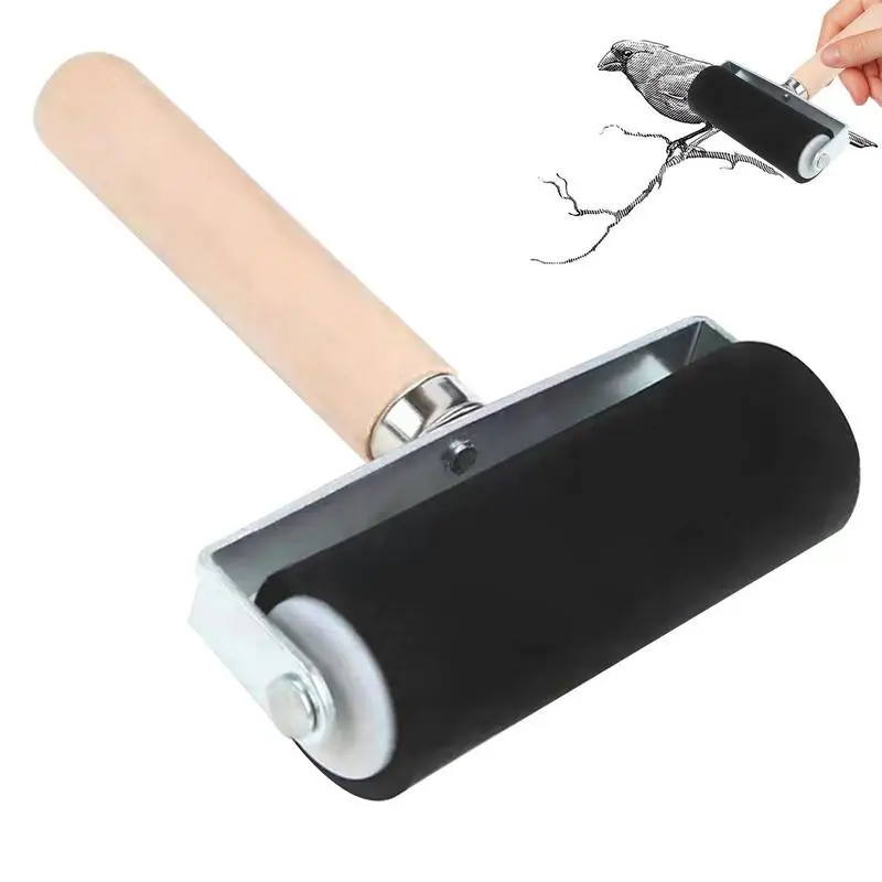 Rubber Roller Printmaking Ink Roller With Wooden Handle Stamping Tool Paint Roll Painting Tools Stamping Art Craft Supplies 1.38